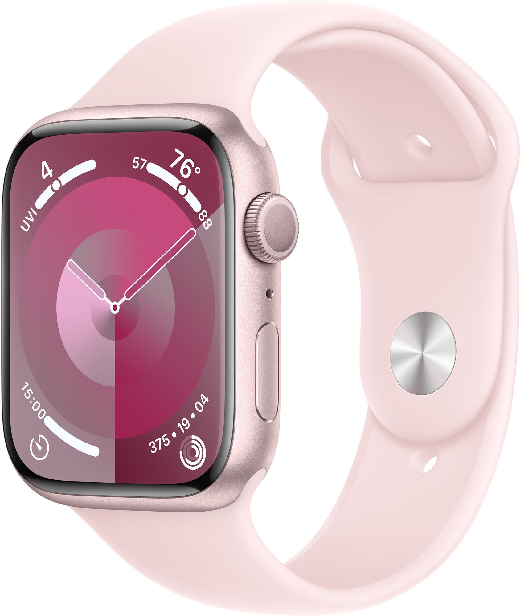 Apple Watch Series 9 45 mm Ružový hliník so svetlo ružovým športovým remienkom – S/M
