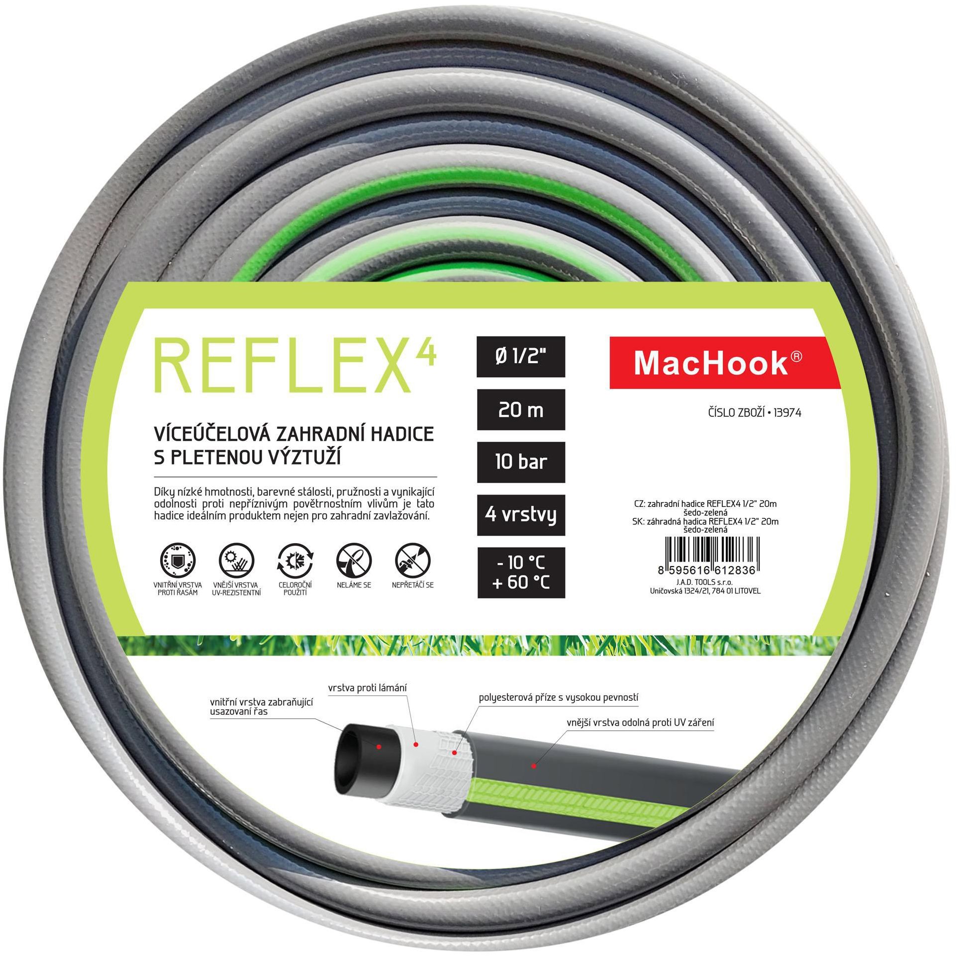 J.A.D. TOOLS Záhradná hadica REFLEX4 1/2, sivo-zelená, 20 m