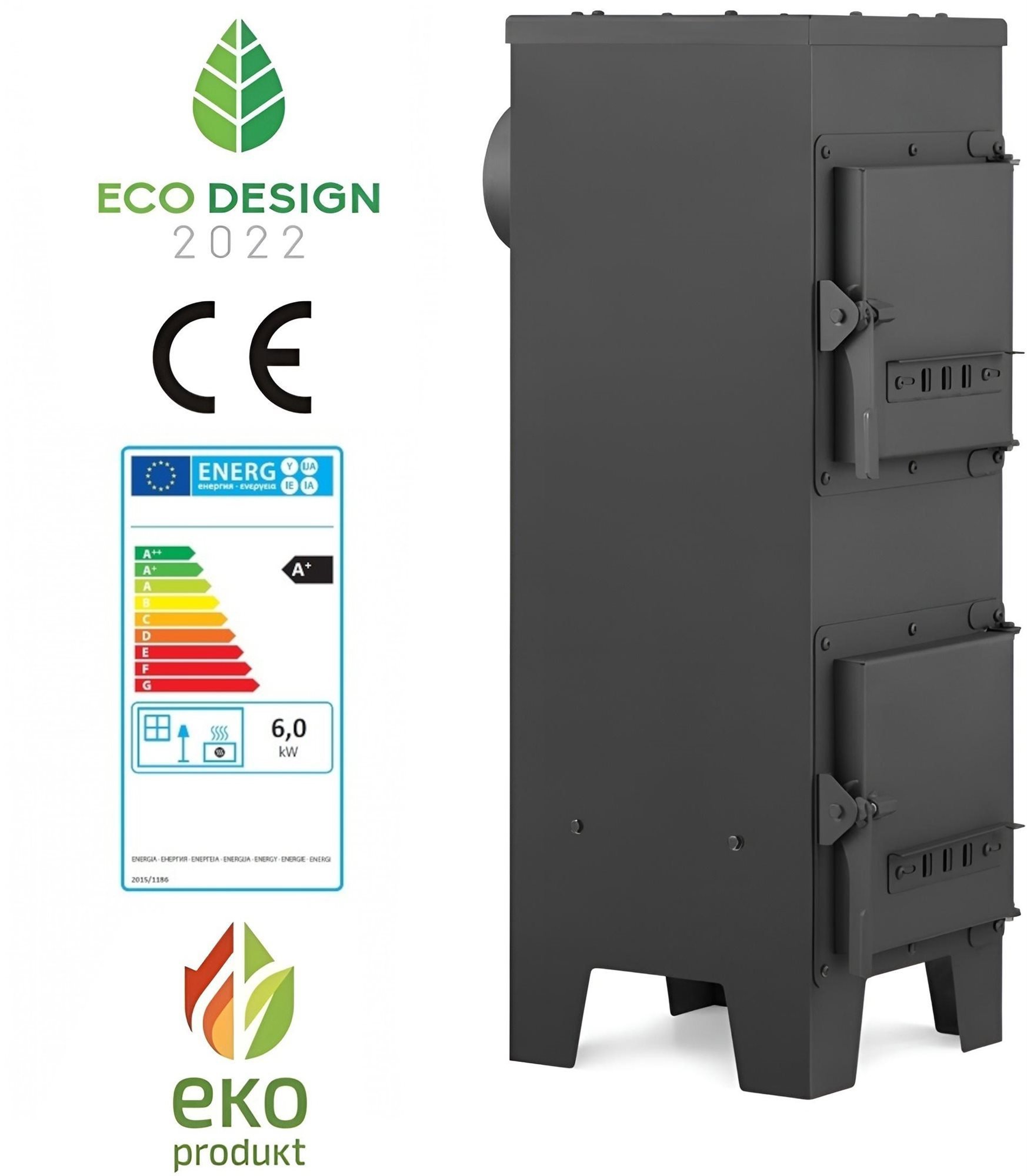 JAD TOOLS kachle so šamotom 77 × 39 × 29 cm, 6 kW, dymovod 120 mm