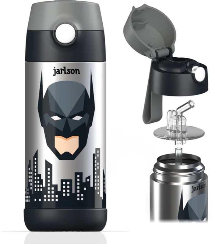 Jarlson Detská nerezová termofľaša so slamkou CHARLI Batman 350 ml