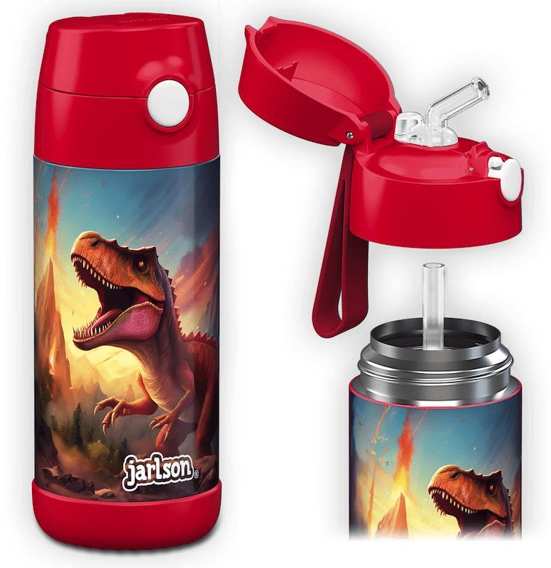 Jarlson Detská nerezová termofľaša so slamkou CHARLI Dinosaurus II 350 ml