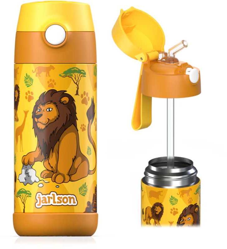 Jarlson Detská nerezová termofľaša so slamkou CHARLI Lev 350 ml