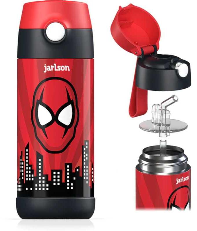 Jarlson Detská nerezová termofľaša so slamkou CHARLI Spiderman 350 ml