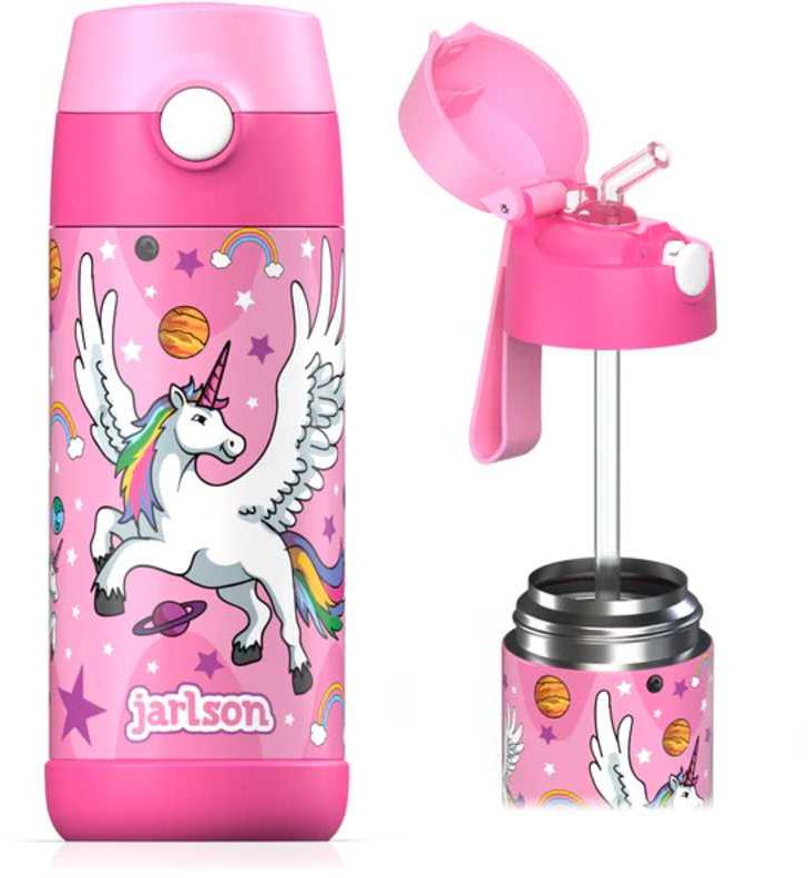 Jarlson Detská nerezová termofľaša so slamkou CHARLI Unicorn 350 ml