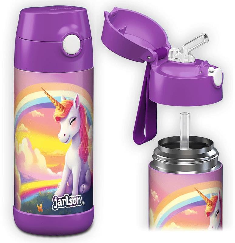 Jarlson Detská nerezová termofľaša so slamkou CHARLI Unicorn II 350 ml