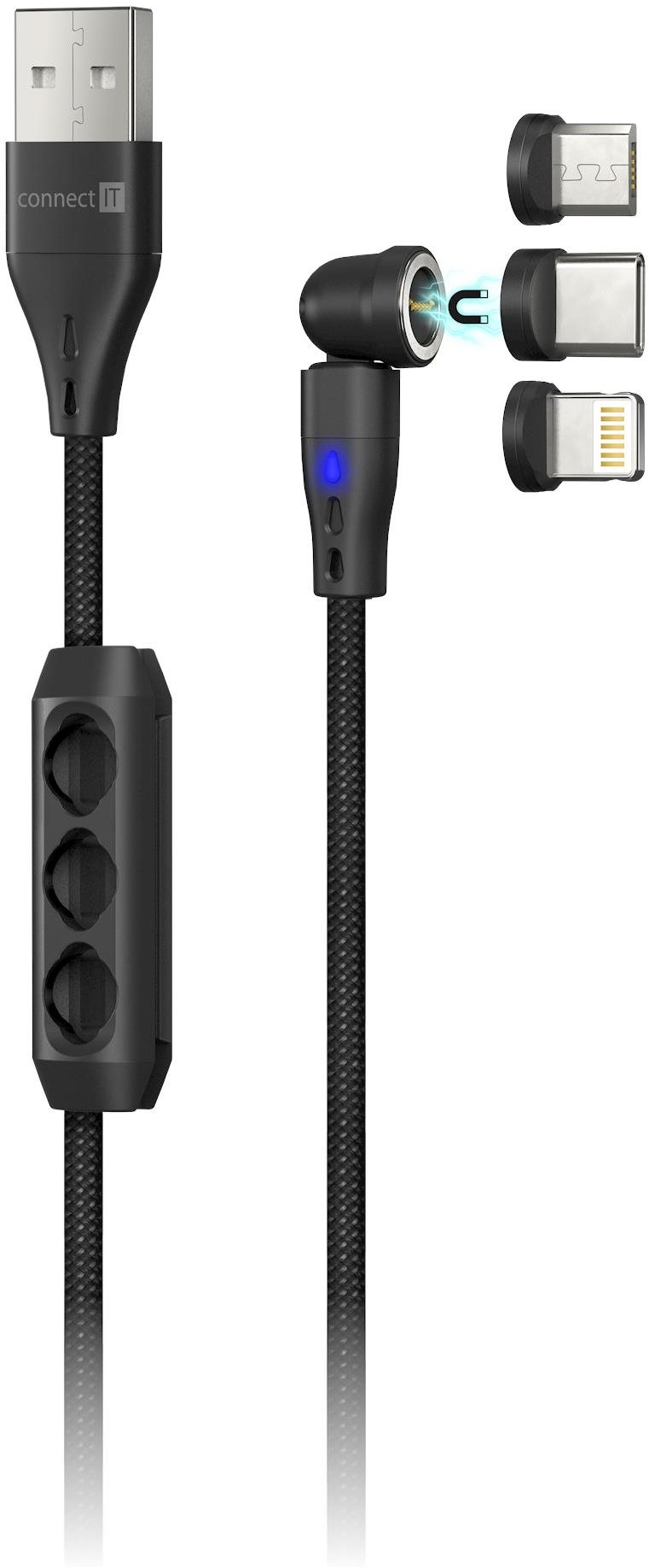 CONNECT IT Magnetic PowerLink 3 in 1, 2m, čierny
