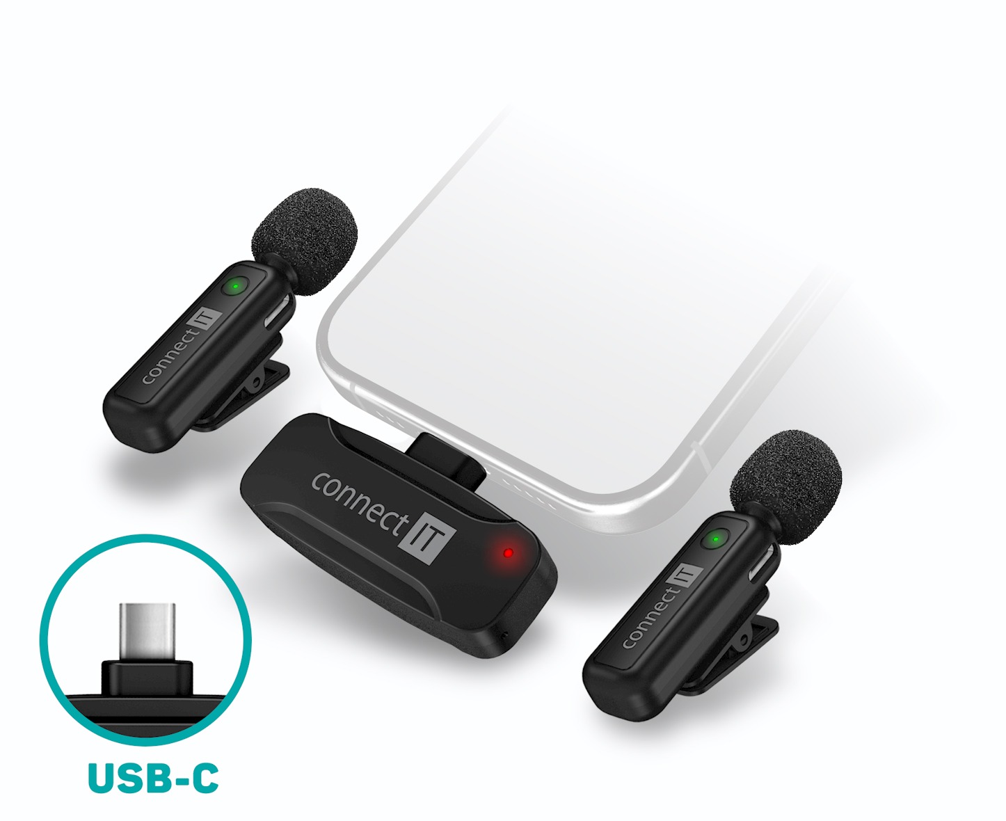 CONNECT IT Wireless Lavalier mikrofón USB-C (2 ks + receiver) set