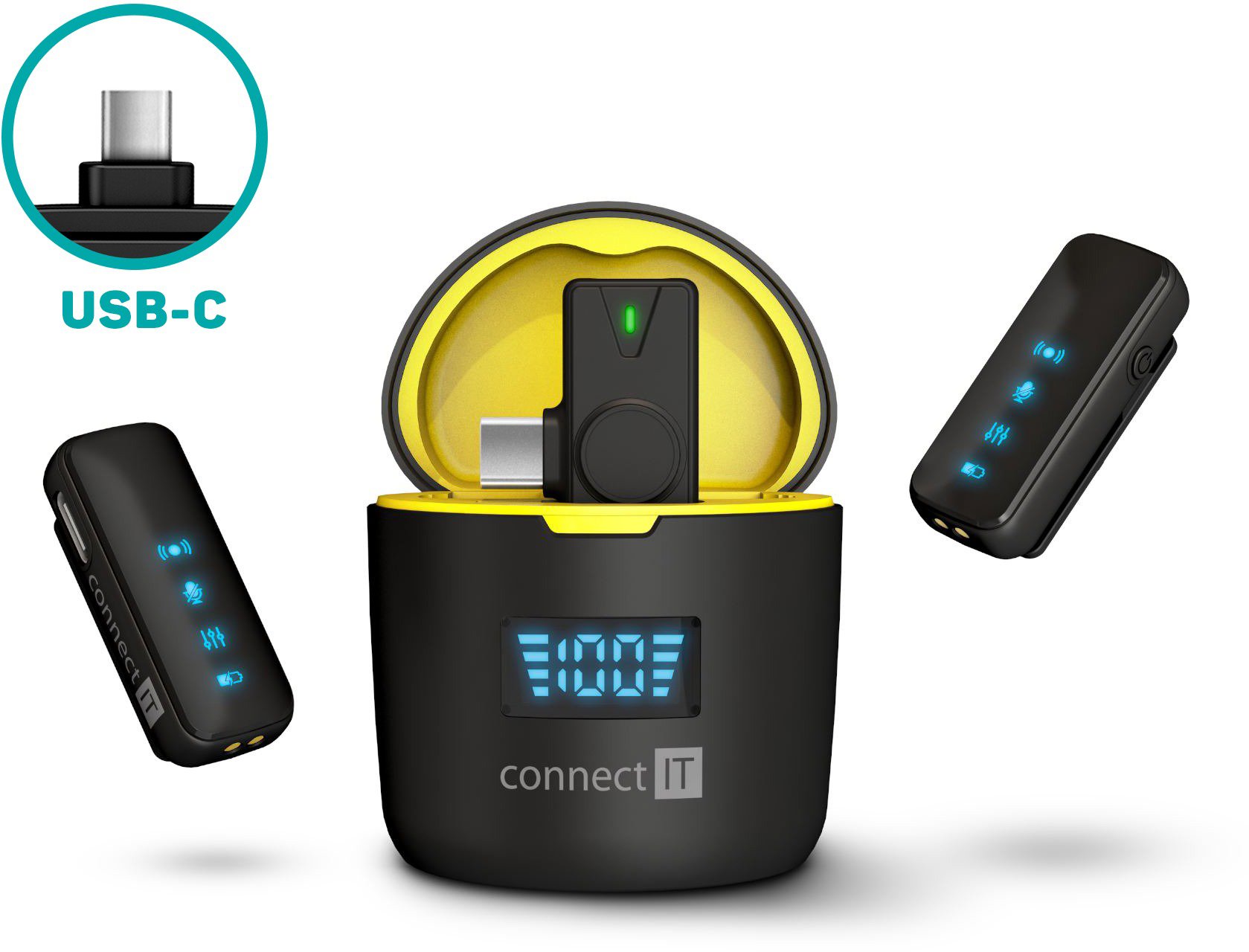 CONNECT IT ClipMic Pro USB-C (2 ks + receiver) set ČIERNY