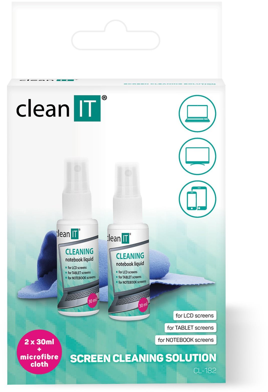 CLEAN IT čistiaci roztok na notebooky s utierkou, 2x 30ml