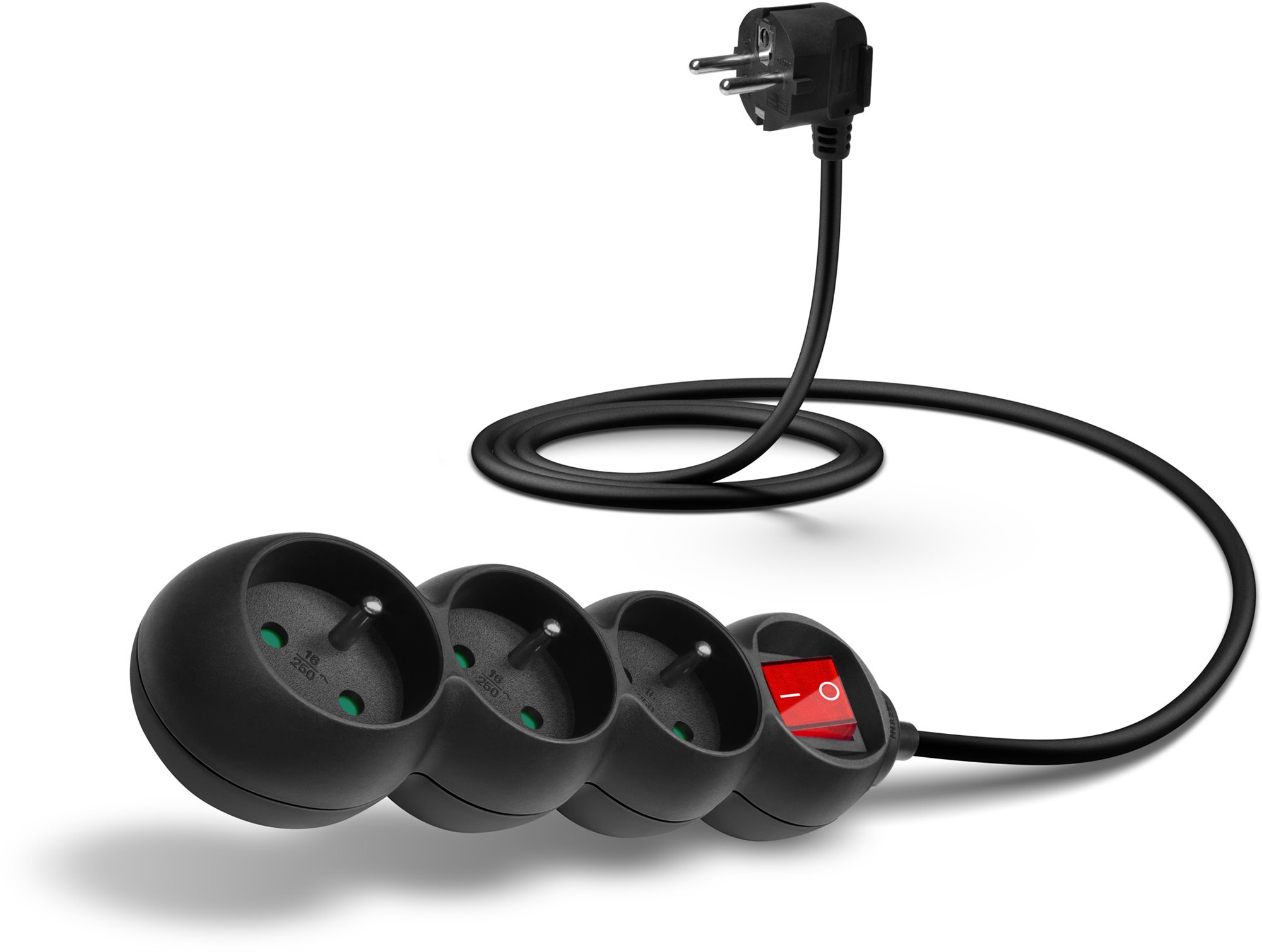 CONNECT IT predlžovací 230 V, 3 zásuvky + vypínač, 1,5 m, čierny