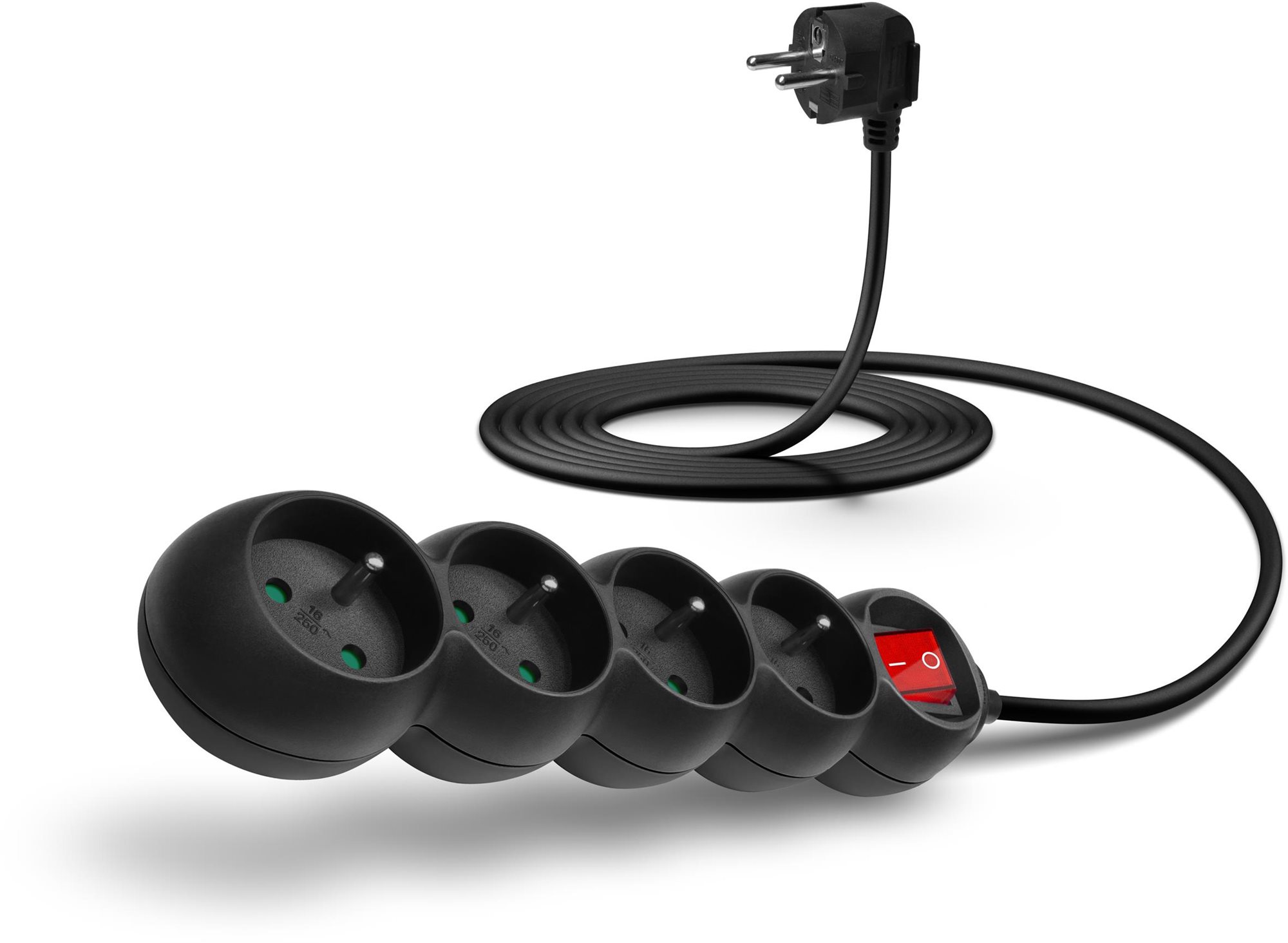 CONNECT IT predlžovací 230 V, 4 zásuvky + vypínač, 3 m, čierny