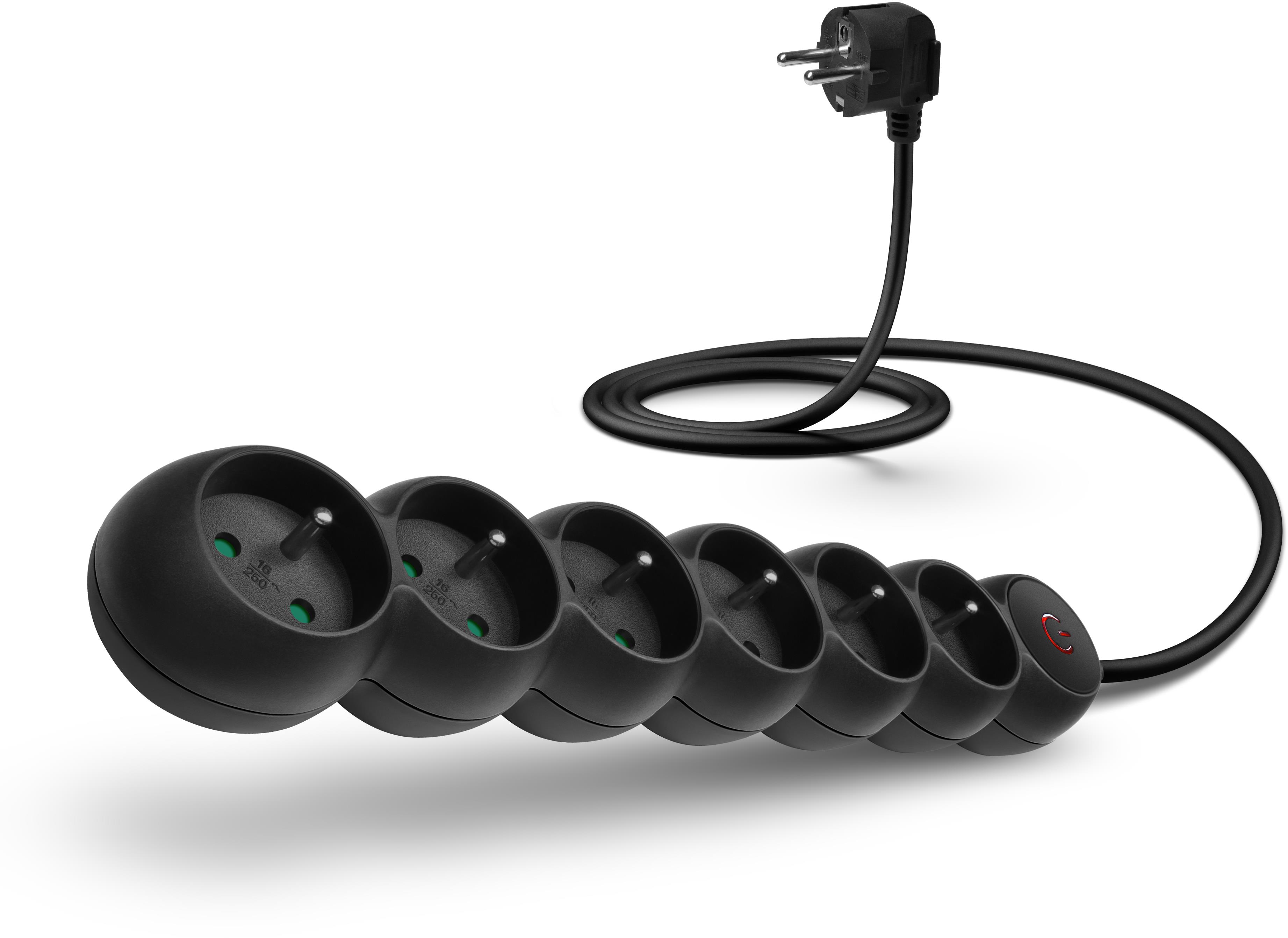 CONNECT IT predlžovací 230 V, 6 zásuviek, 5 m, s vypínačom, čierny