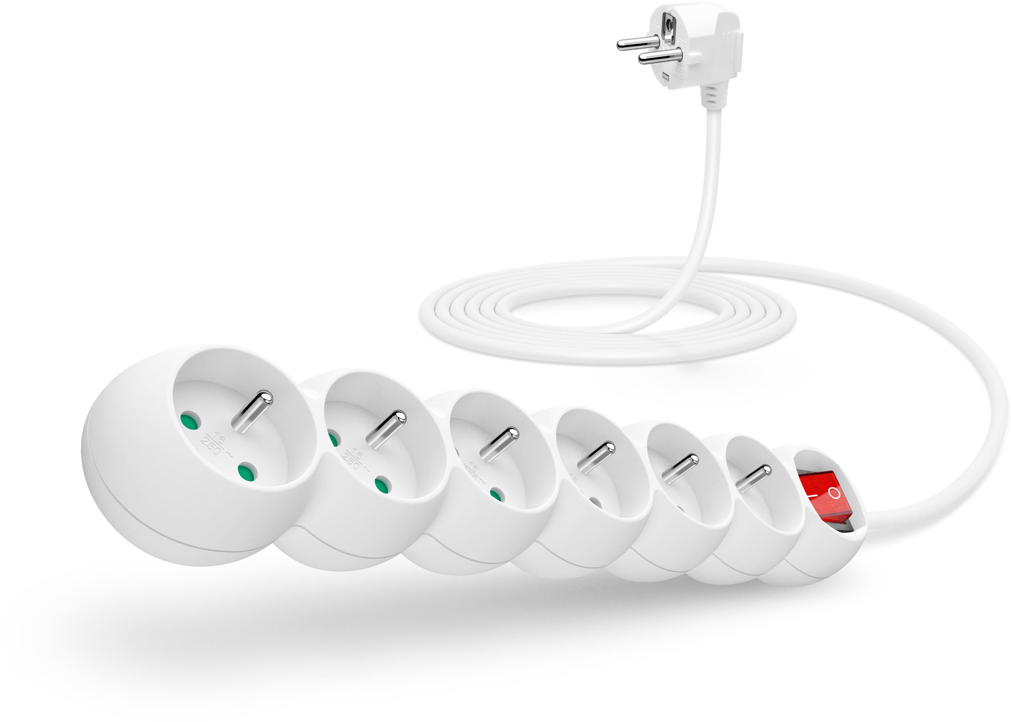 CONNECT IT predlžovací 230 V, 6 zásuviek + vypínač, 3 m, biely