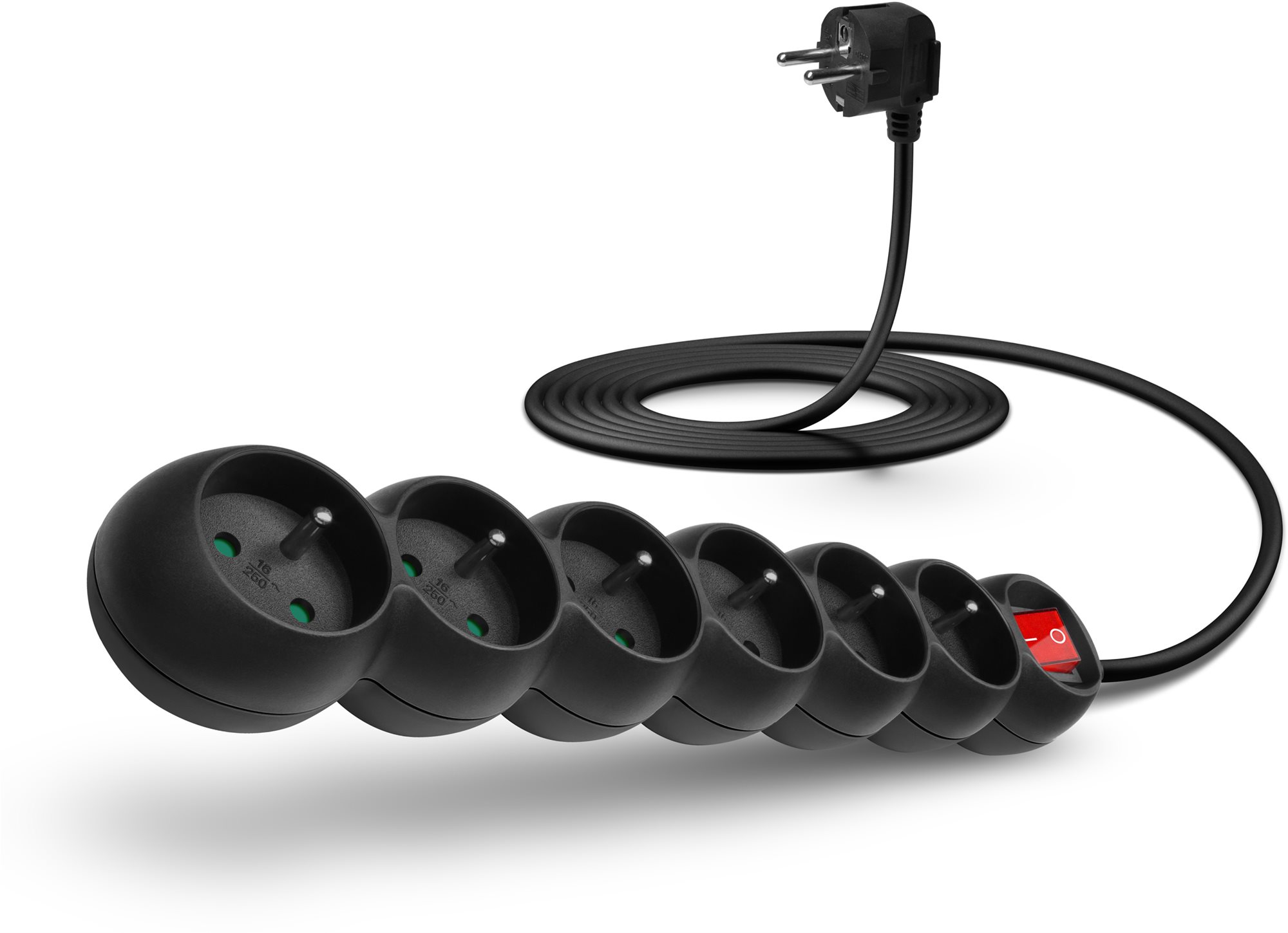 CONNECT IT predlžovací 230 V, 6 zásuviek + vypínač, 3 m, čierny