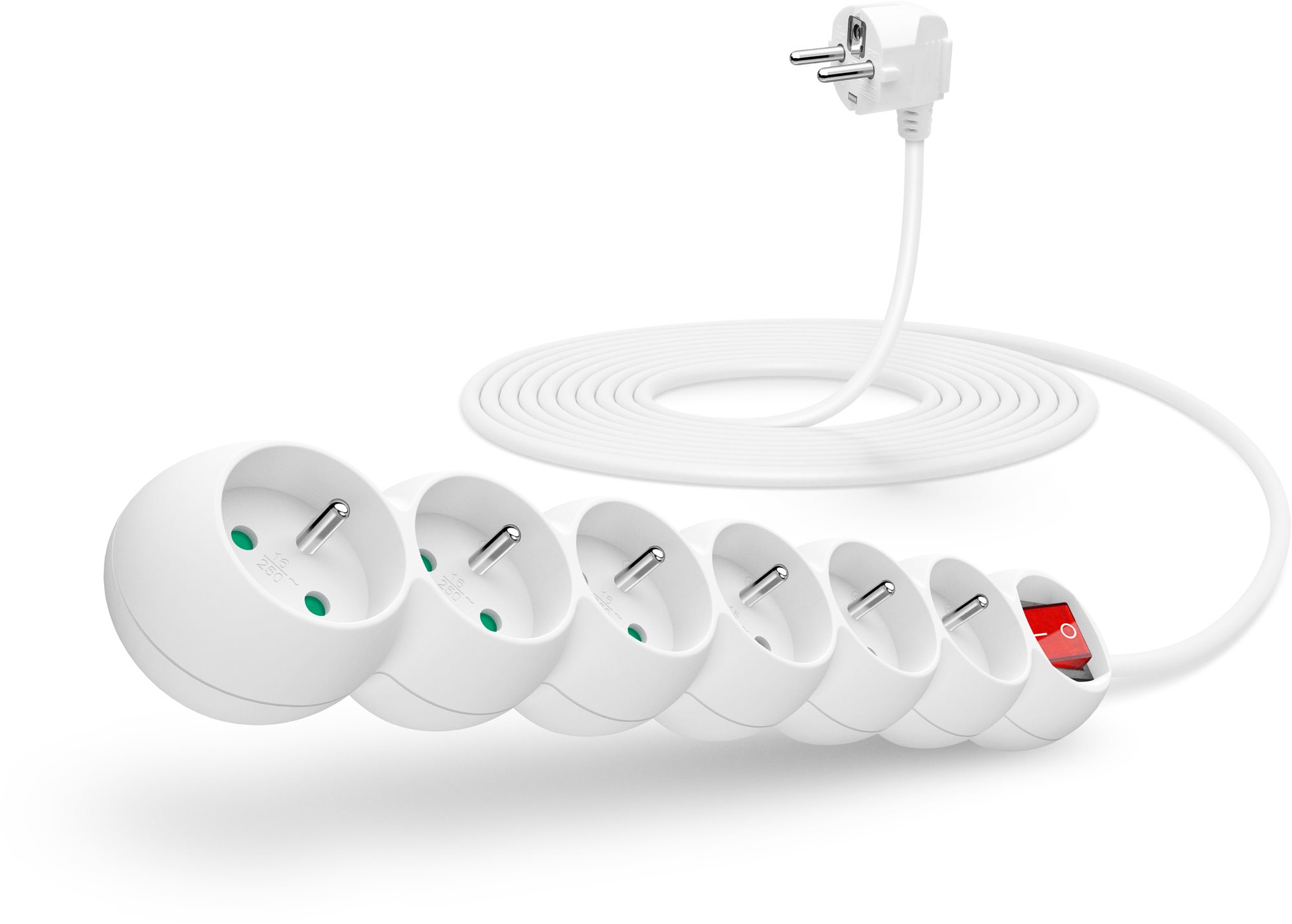 CONNECT IT predlžovací 230 V, 6 zásuviek + vypínač, 5 m, biely