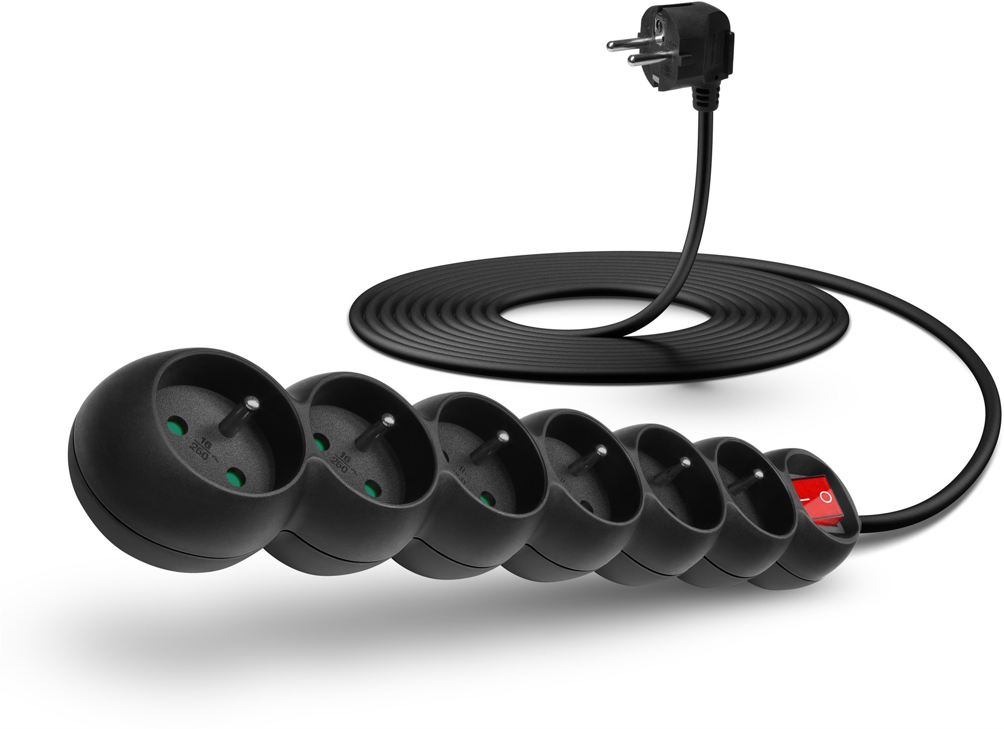 CONNECT IT predlžovací 230 V, 6 zásuviek + vypínač, 5 m, čierny
