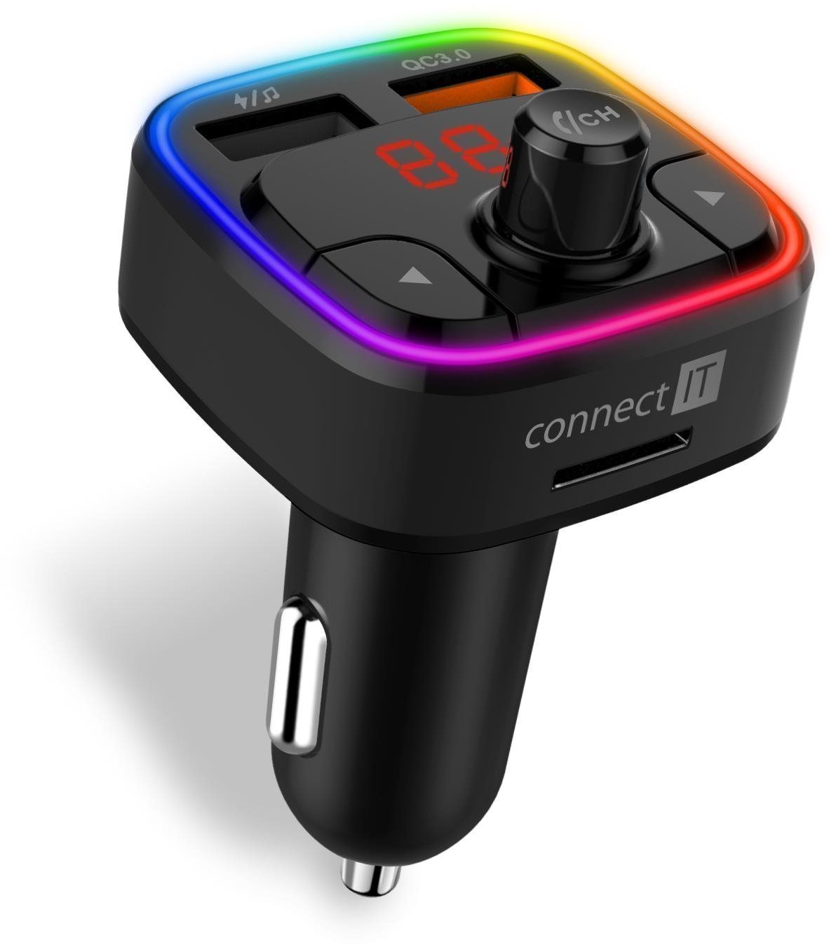 CONNECT IT CarRGB Bezdrôtový FM transmitter, 2 x USB + MicroSD, ČIERNY