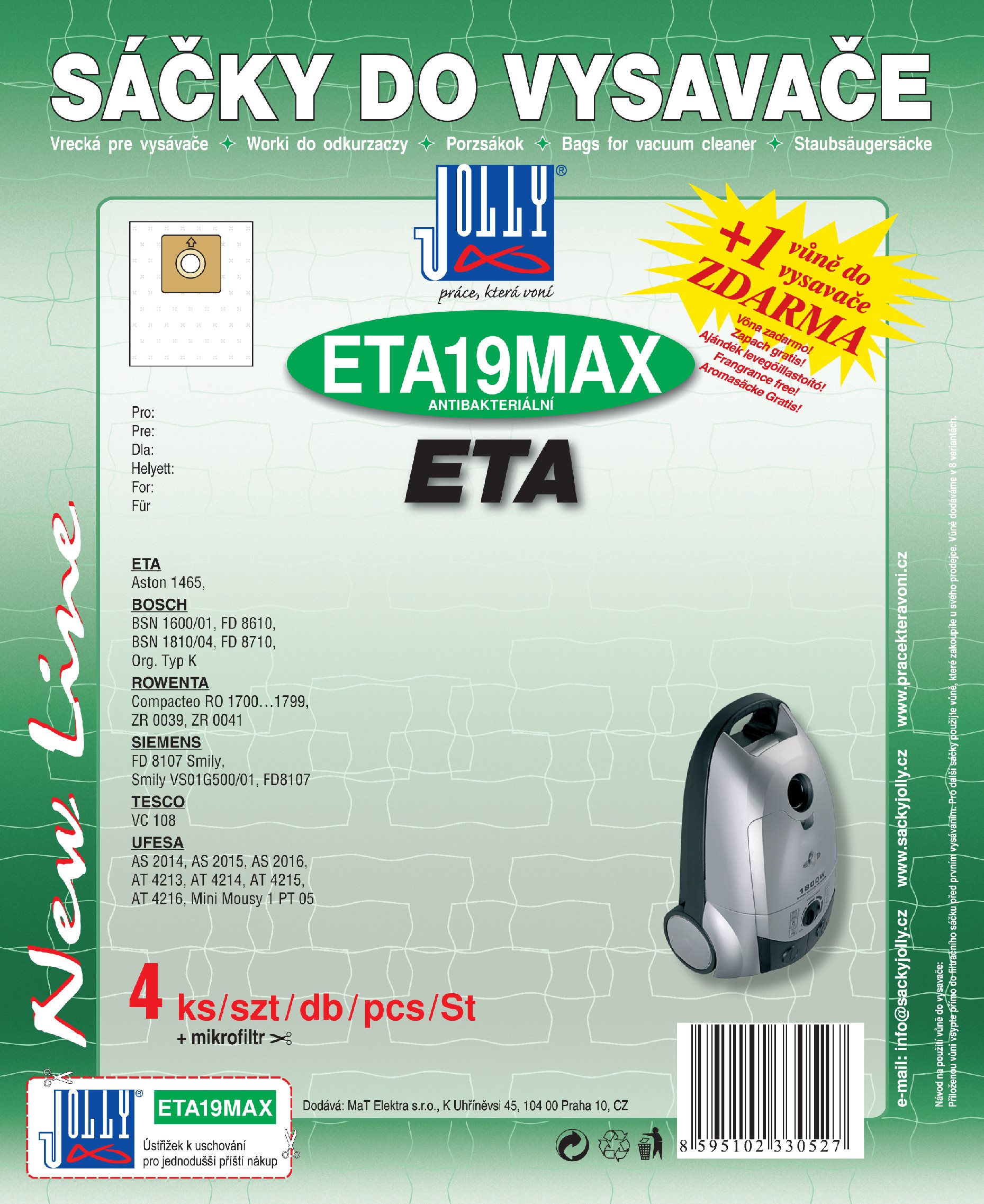 Vrecká do vysávača ETA19 MAX – textilné – vôňa Škorica