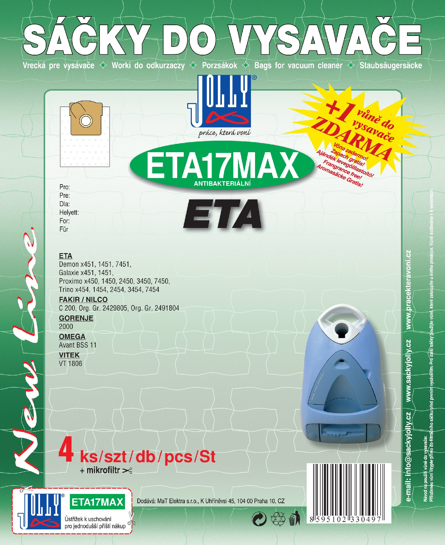 Vrecká do vysávača ETA17 MAX – textilné – vôňa Fresh