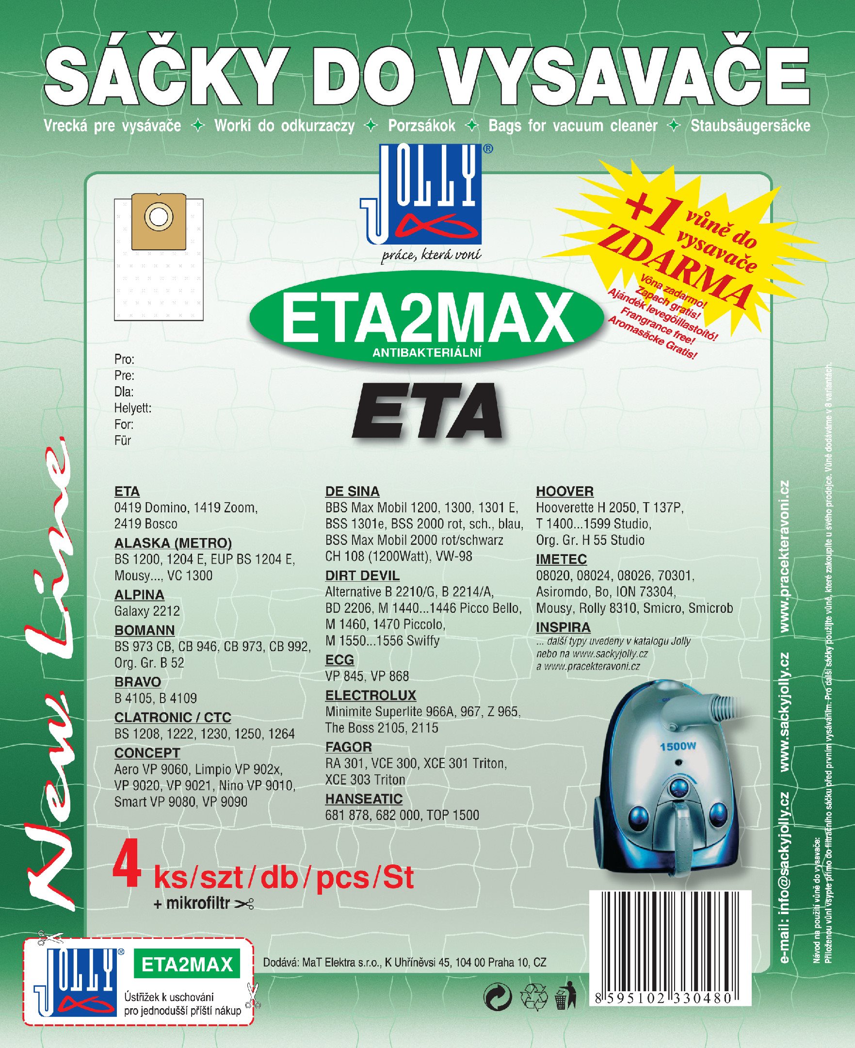 Vrecká do vysávača ETA2 MAX – textilné – vôňa Jablko