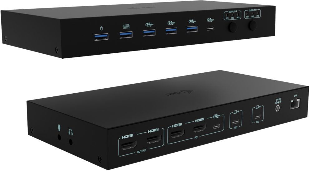 i-tec USB-C KVM dokovacia stanica pre 3 hostiteľov, Dual Display, PD 1× 92W/2× 65W