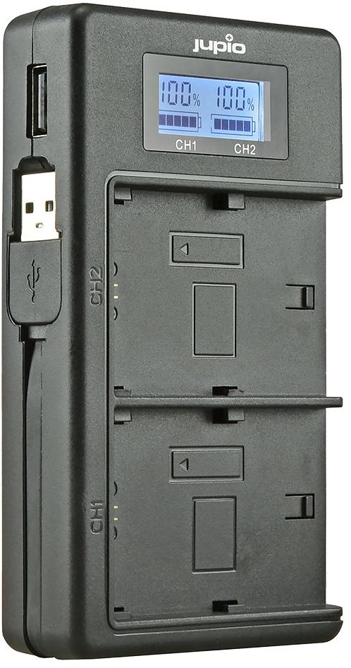 Jupio USB Dedicated Duo Charger LCD for Sony NP-FM50, NP-F550/F750/F970