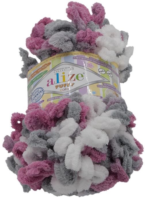 Puffy color 100 g – 6070 biela, sivá, tmavoružová