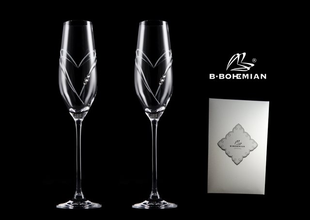 B.BOHEMIAN Svadobné poháre na sekt 210 ml HEARTS 2 ks