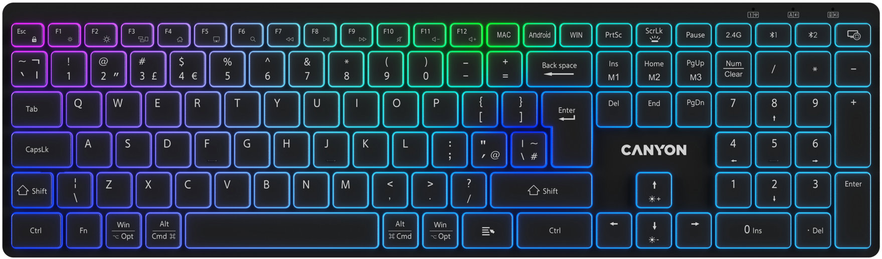 CANYON HKB-W11 EN/CS RGB Dual Mode Wireless Black – CZ