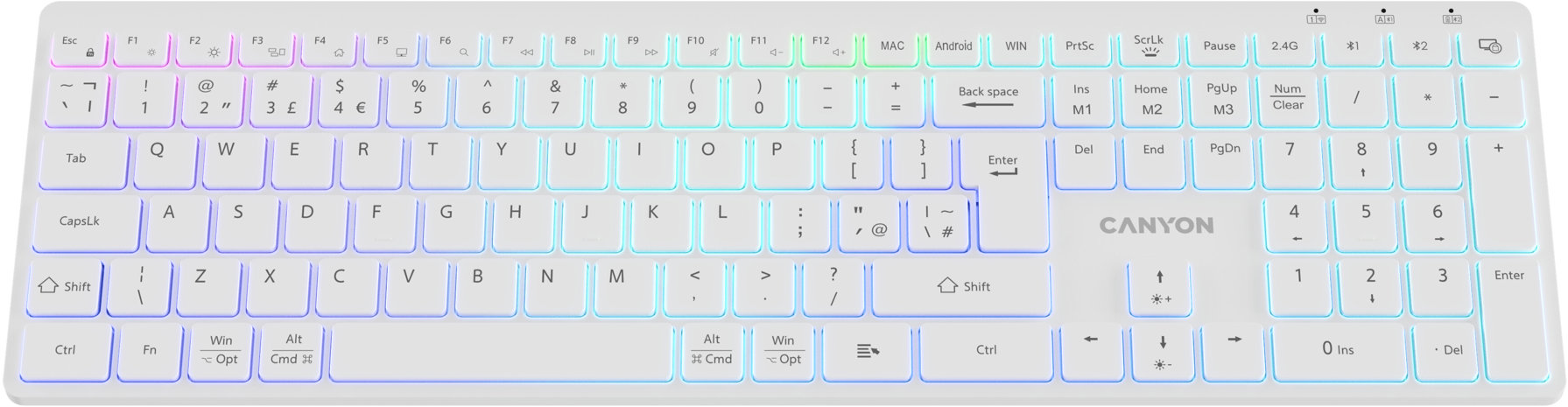 CANYON HKB-W11 EN/CS RGB Dual Mode Wireless White – CZ