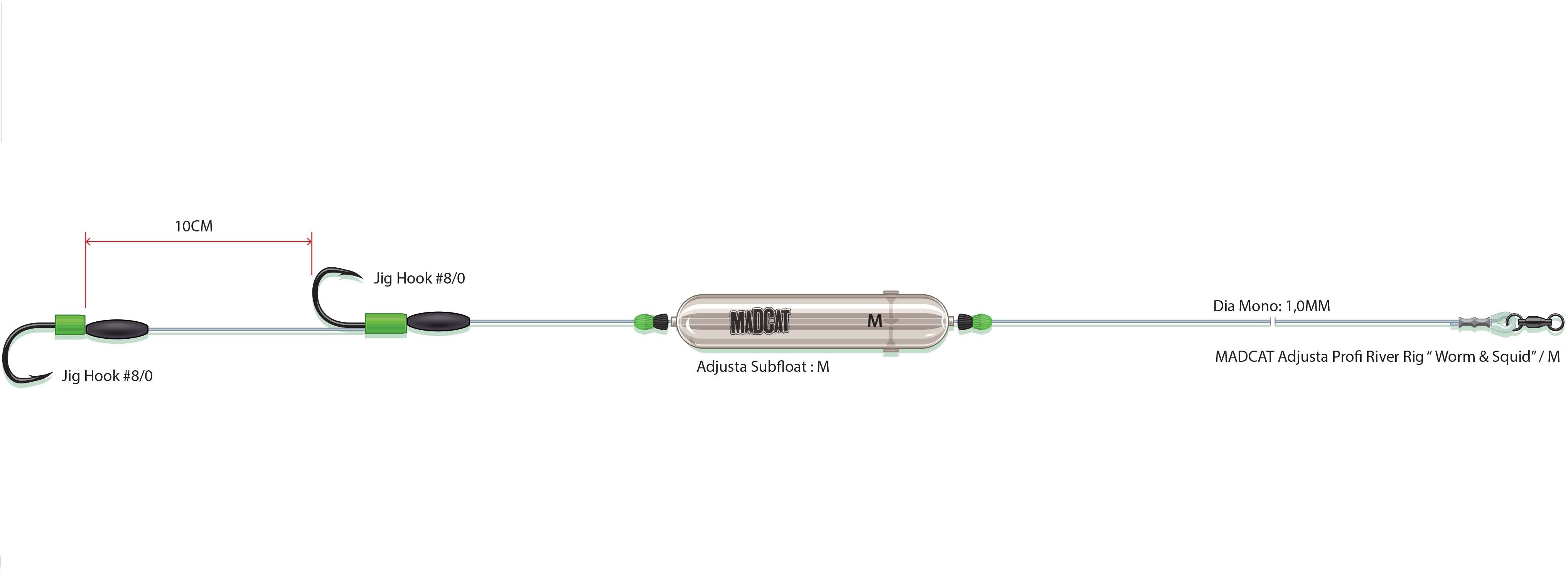 MADCAT Adjusta Profi River Rig „Worm & Squid“ M 40 g 180 cm