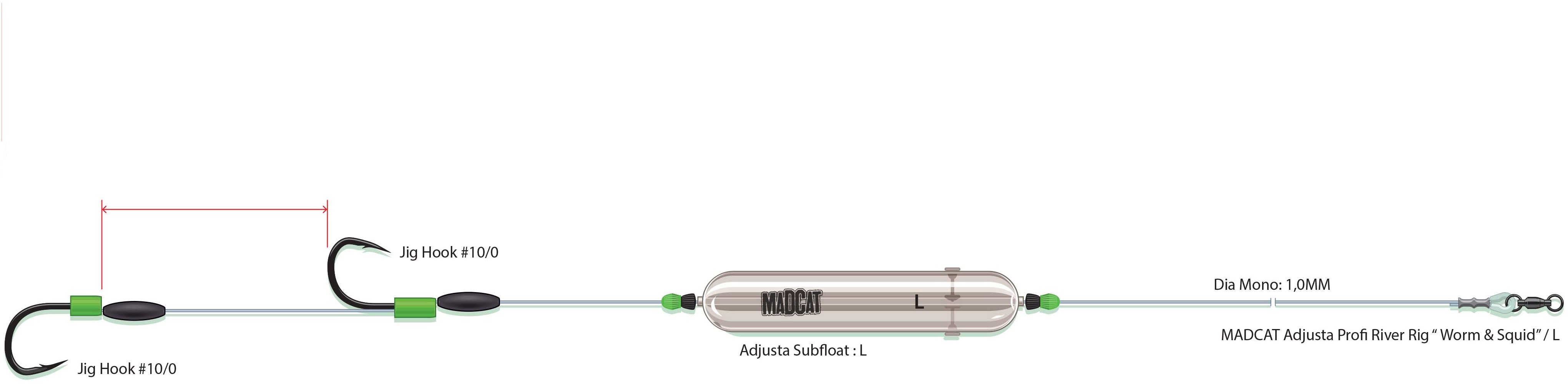 MADCAT Adjusta Profi River Rig „Worm & Squid" L 60 g 180 cm