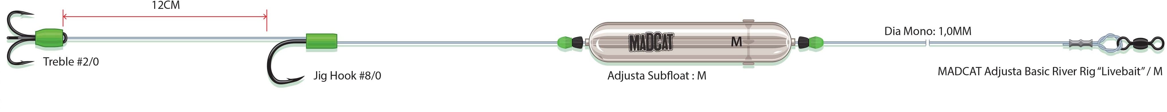 MADCAT Adjusta Basic River Rig „Livebait" M 40 g 160 cm