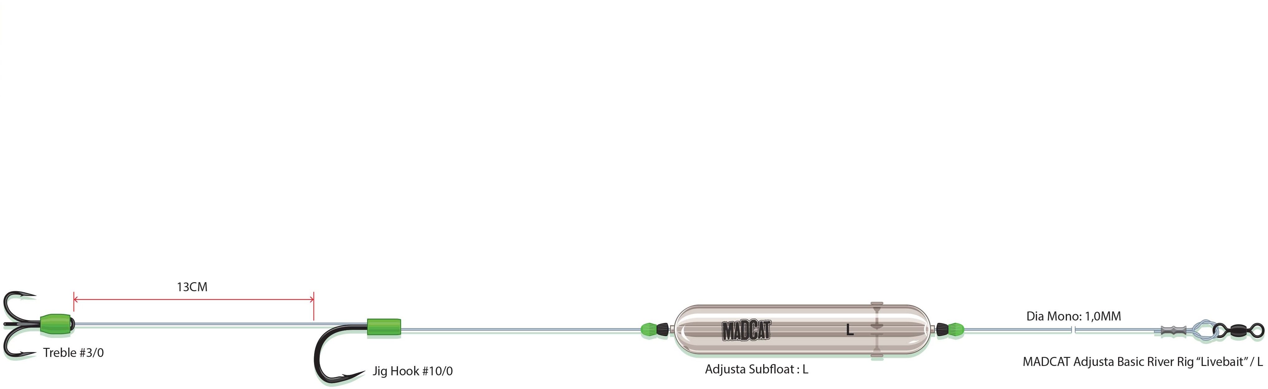 MADCAT Adjusta Basic River Rig „Livebait" L 60 g 160 cm