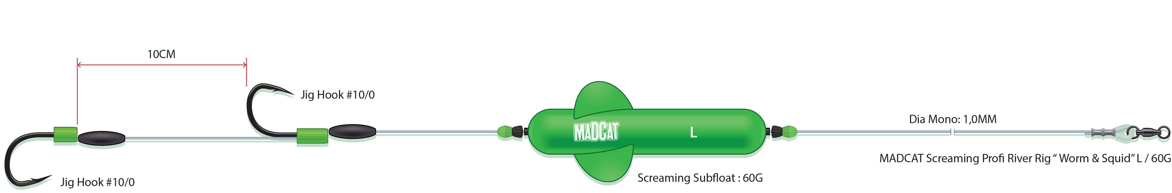 MADCAT Screaming Profi River Rig „Worm & Squid" L 60 g 180 cm