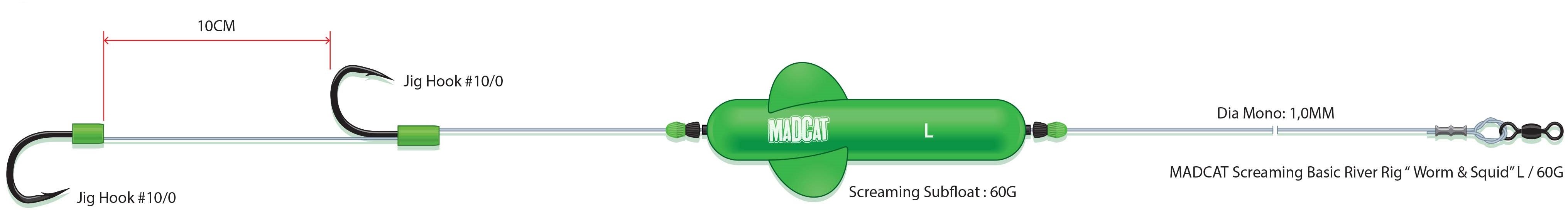 MADCAT Screaming Basic River Rig „Worm & Squid“ L 60 g 160 cm