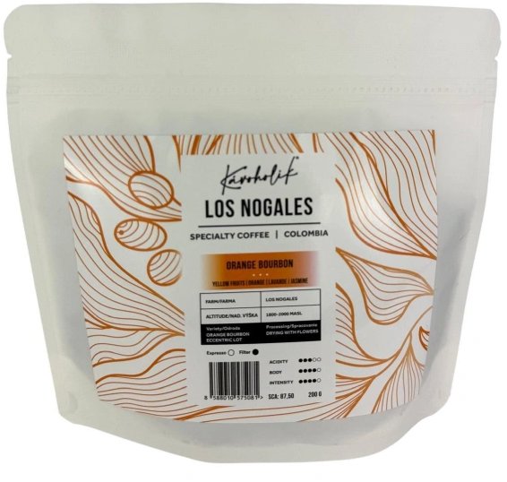 KÁVOHOLIK Kolumbia, Los Nogales, Orange Bourbon, Drying with Flowers, zrnková, 200 g
