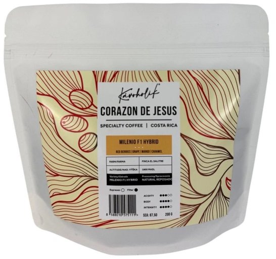 KÁVOHOLIK Kostarika, Corazon De Jesus, Milenio F1 Hybrid, Natural Reposado, zrnková, 200 g