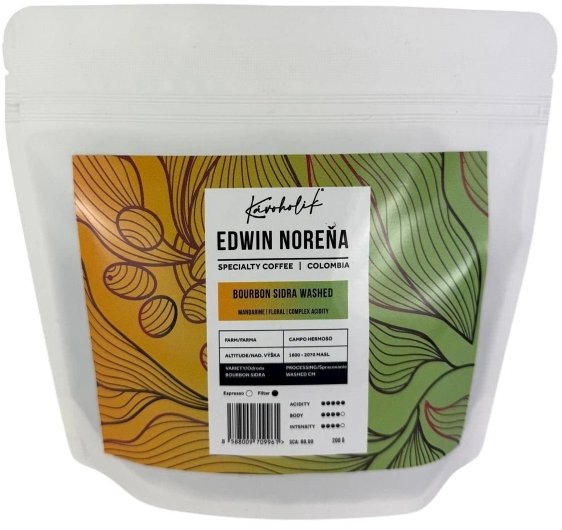 KÁVOHOLIK Kolumbia, Edwin Norena, Bourbon Sidra, Washed, zrnková, 200 g