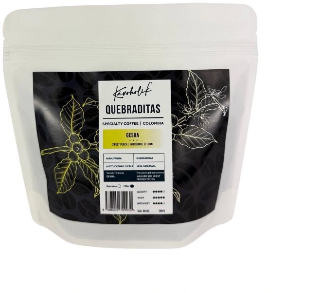 KÁVOHOLIK Kolumbia, Quebraditas, Gesha, Washed, zrnková, 200 g