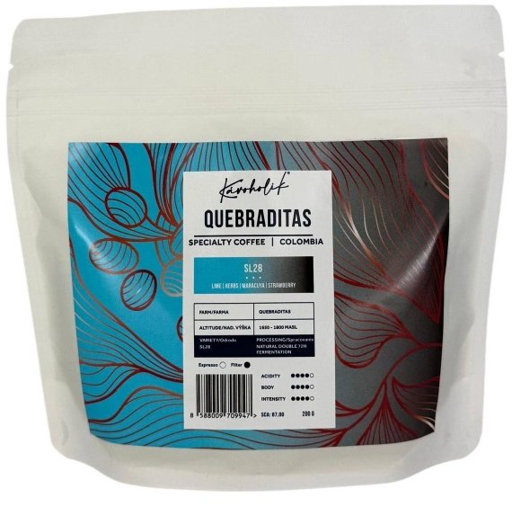 KÁVOHOLIK Kolumbia, Quebraditas, SL28, Natural, zrnková, 200 g