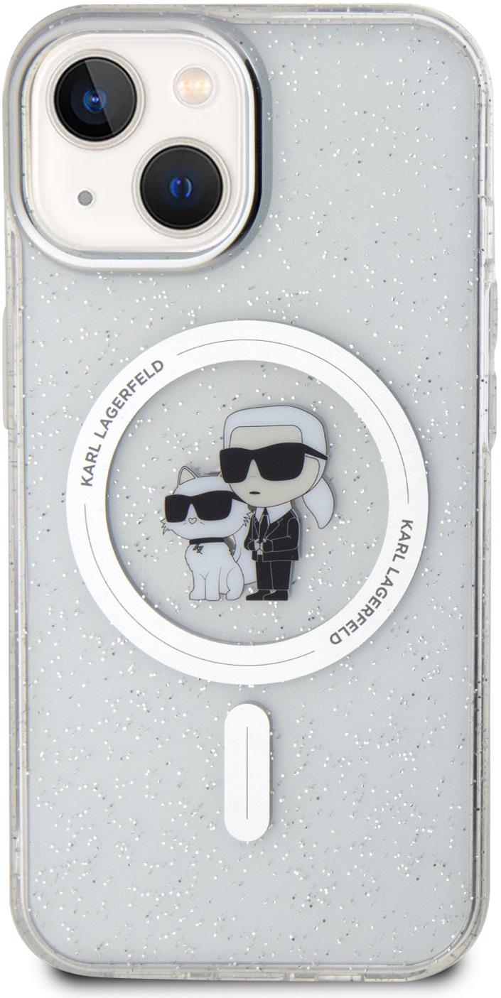 Karl Lagerfeld IML Glitter Karl and Choupette MagSafe Zadný Kryt pre iPhone 15 Transparent