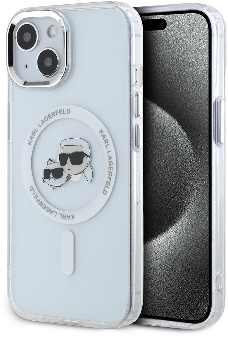 Karl Lagerfeld IML K&CH Heads Metal Frame MagSafe Zadný Kryt na iPhone 14 Transparent
