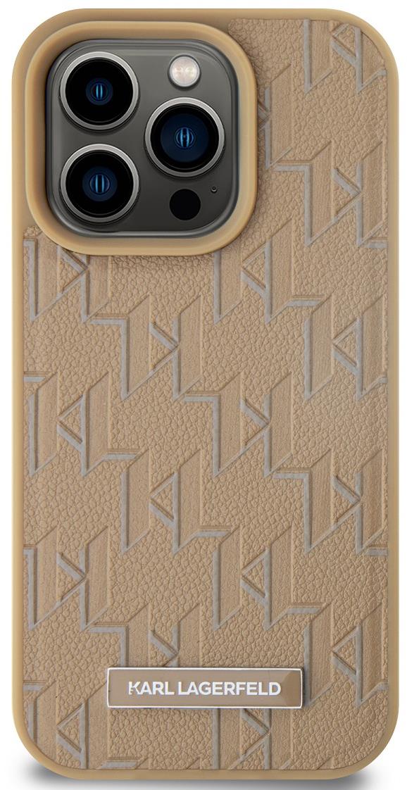 Karl Lagerfeld PU Leather Monogram Metal Logo MagSafe Zadný Kryt pre iPhone 14 Pro Max Beige