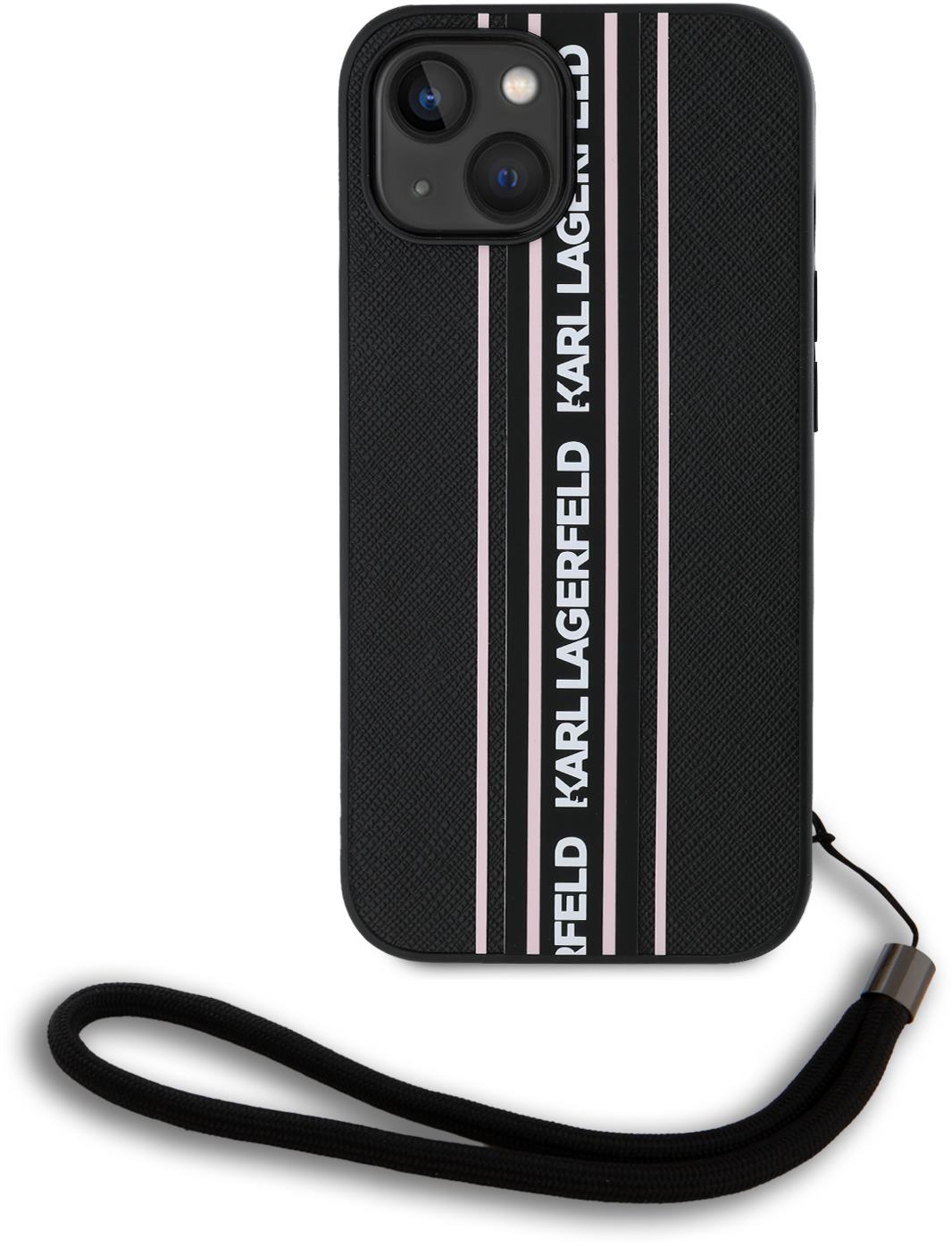 Karl Lagerfeld PU Saffiano Athleisure Stripe and Strap Zadný Kryt na iPhone 15 Pink