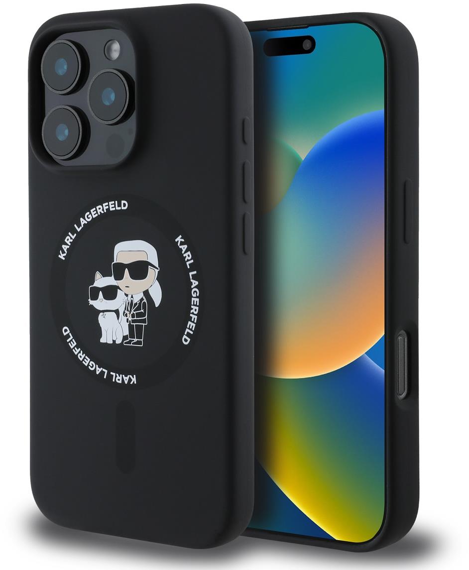 Karl Lagerfeld Liquid Silicone Karl and Choupette MagSafe Zadný Kryt pre iPhone 16 Pro Black