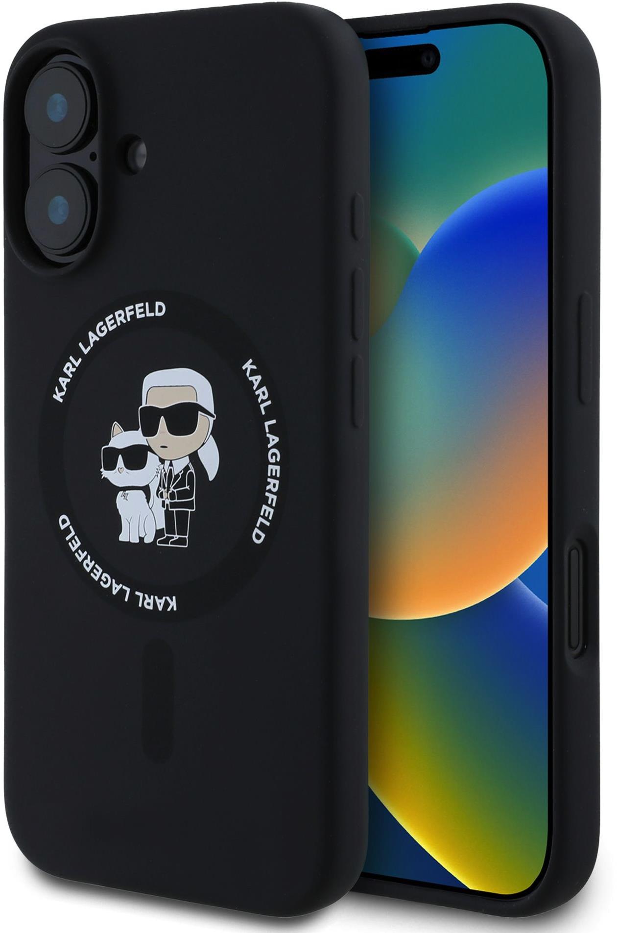 Karl Lagerfeld Liquid Silicone Karl and Choupette MagSafe Zadný Kryt na iPhone 16 Plus Black