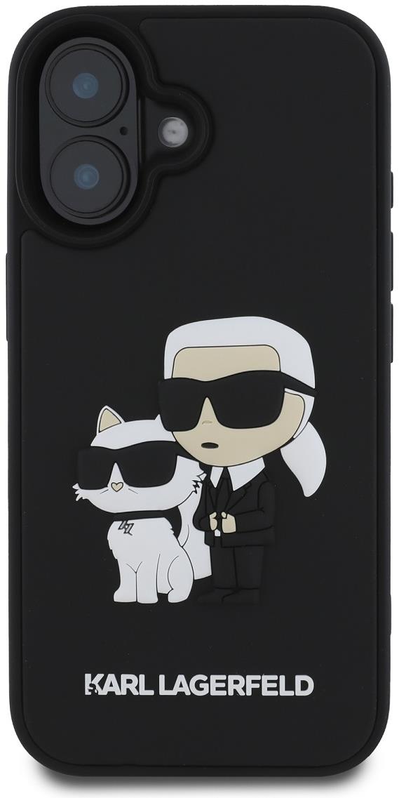 Karl Lagerfeld 3D Rubber Karl and Choupette Zadný Kryt na iPhone 16 Black