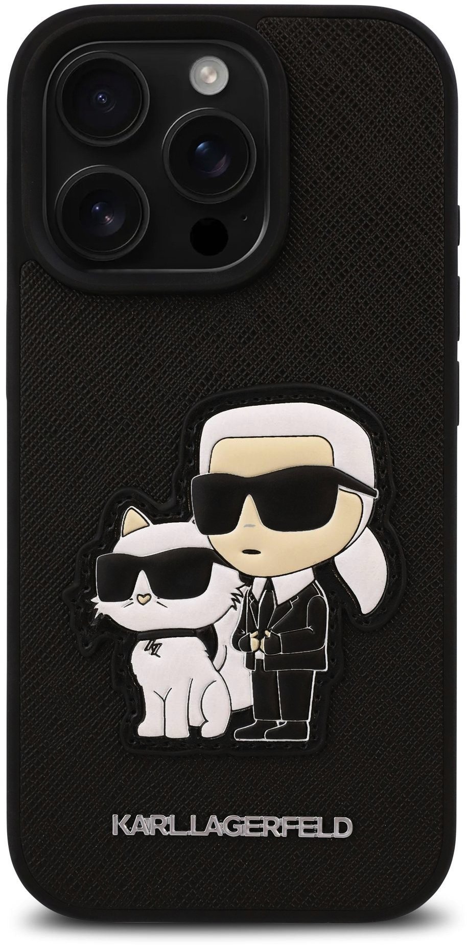 Karl Lagerfeld PU Saffiano Karl and Choupette Zadný Kryt pre iPhone 16 Pro Max Black