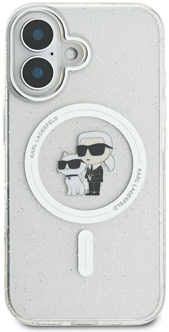 Karl Lagerfeld IML Glitter Karl and Choupette MagSafe Zadný Kryt pre iPhone 16 Transparent